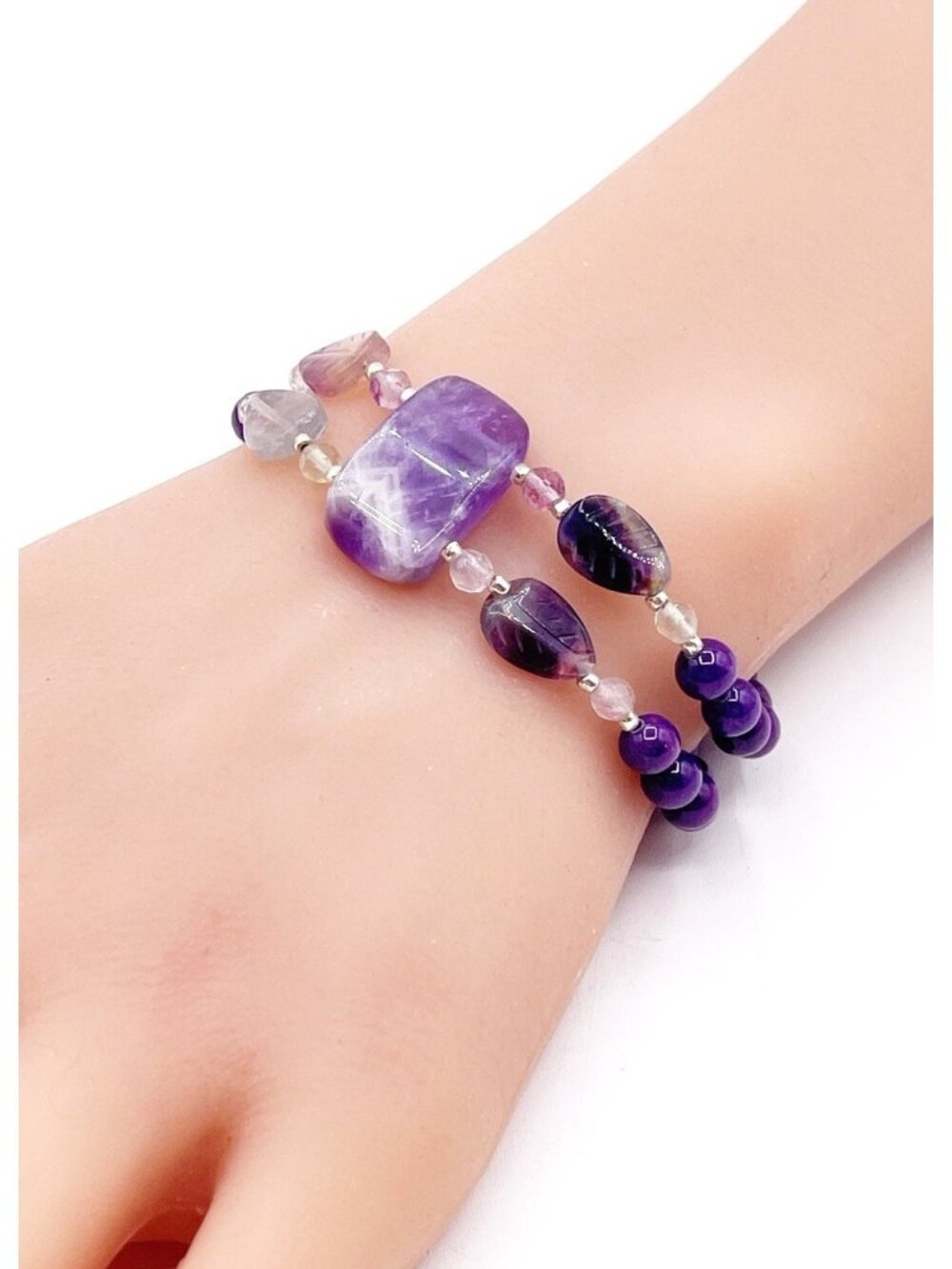 VTG Sundance Catalog Sterling Silver Amethyst Fluorite Bracelet 925 Artisan Boho